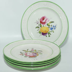 Early Victorian Floral Sprays set of 6 cabinet plates | Floral motif embossed low relief