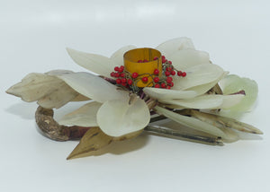 Mid 20th Century Chinese Nephrite Green Jade Flower Candleholder