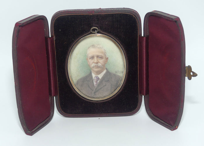 19th Century Framed Miniature Portrait in Folding Leather Case | by Walter Francis Scott Hetherington