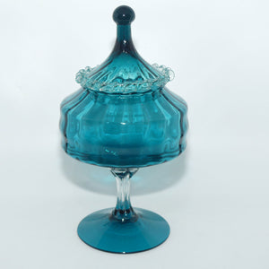 Vintage MCM Empoli Decorative Glass Lidded Candy Jar | Teal