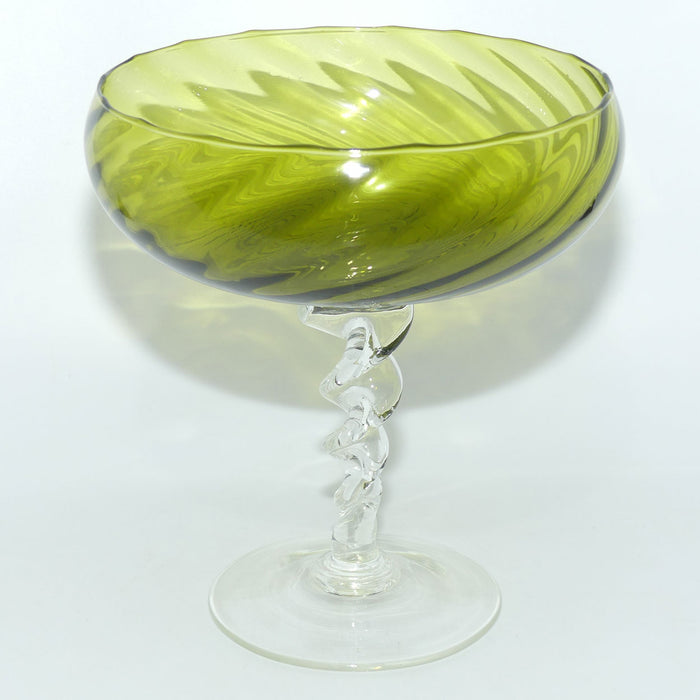 Vintage MCM Empoli Decorative Glass Comport | Twist Stem | Olive