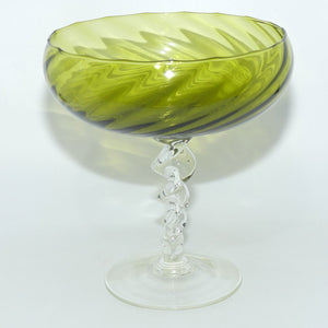 Vintage MCM Empoli Decorative Glass Comport | Twist Stem | Olive