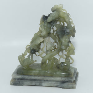 Mid 20th Century Chinese Nephrite Green Jade Grape and Vine on Soapstone base
