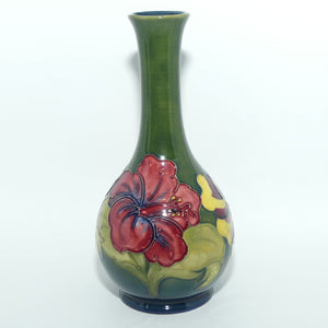 Walter Moorcroft Hibiscus | Olive Green ground slender neck vase | Paper Label intact