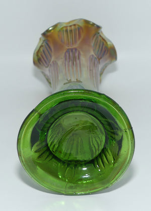 Fenton Diamond and Rib Marigold on Green Carnival Glass vase | 26cm