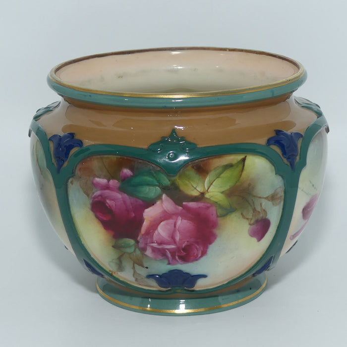 Royal Worcester James Hadley Roses small fern pot | signed A Hood