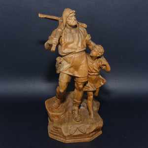 Wooden finely carved figure of Hunter and Son | Swiss | perhaps by Walter Stahli