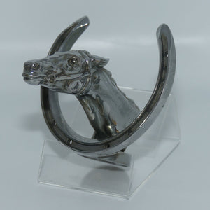 Vintage Louis Lejeune Thoroughbred Horse Head and Horse Shoe Car Mascot | Hood Ornament