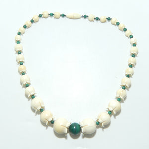 Ivory and Malachite Necklace | Japanese Tulip shape Ivory beads 