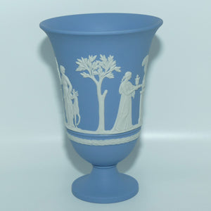 Wedgwood Jasper | White on Pale Blue flared rim pedestal vase | 19cm tall