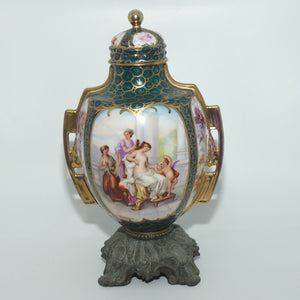 19th Century Porcelain Lidded Urn with Neoclassical scenes on Spelter base