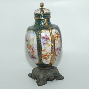 19th Century Porcelain Lidded Urn with Neoclassical scenes on Spelter base