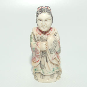 Japanese Carved Ivory and Bone miniature Okimono of Geisha
