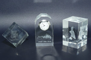 Collection of 3 Australian Motif Laser Cut Glass paperweights