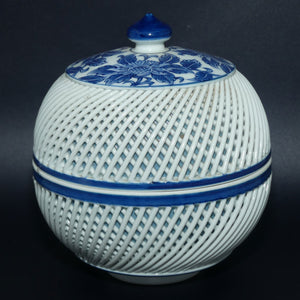 Japanese Hasami Ware Blue Floral lidded bowl