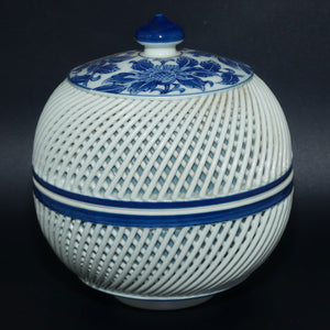 Japanese Hasami Ware Blue Floral lidded bowl