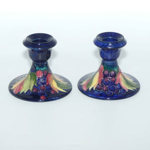 William Moorcroft Leaves and Fruit (Blue) pair of candleholders
