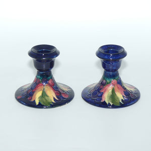 William Moorcroft Leaves and Fruit (Blue) pair of candleholders