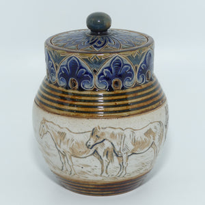 Doulton Lambeth Hannah Barlow lidded pot | Horses c.1887