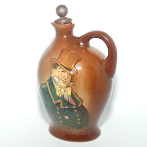 Royal Doulton Aerographed Brown Dickens Mr Micawber flask + Stopper | Micawber The Ever Expectant