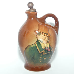 Royal Doulton Aerographed Brown Dickens Mr Micawber flask + Stopper | Micawber The Ever Expectant