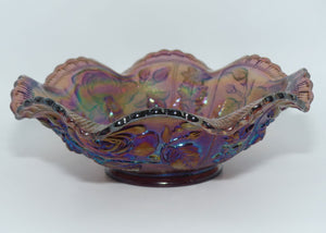 Imperial Mulberry Carnival Glass Roses Bowl