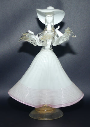 Large Murano Glass figure of a Lady | White and Clear Gilt Fleck | Pink Trim