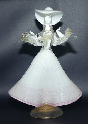 Large Murano Glass figure of a Lady | White and Clear Gilt Fleck | Pink Trim