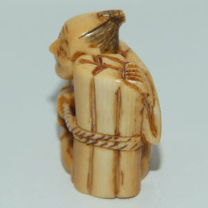 Japanese Carved Ivory Netsuke | Bamboo Gathering