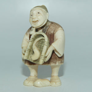 Japanese Carved Ivory Netsuke | Fisherman with Eel | signed