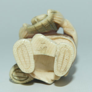 Japanese Carved Ivory Netsuke | Fisherman with Eel | signed