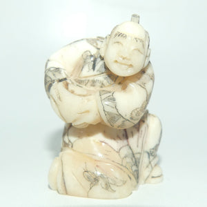 Japanese Carved Bone Netsuke | Old Medicine Man holding Bowl