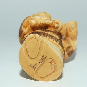 Japanese Carved Ivory Netsuke | Monk with Mujina