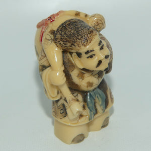 Vintage Japanese Carved Resin Netsuke | Man Carrying Sack