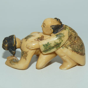 Japanese Carved Ivory Netsuke | Shunga | Erotic | Man and Woman | signed