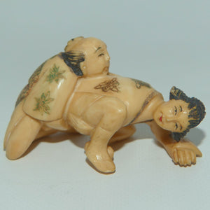 Japanese Carved Ivory Netsuke | Shunga | Erotic | Man and Woman | signed