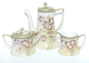 Vintage Hand Painted Nippon Floral and Gilt Jewelled 3 piece coffee set