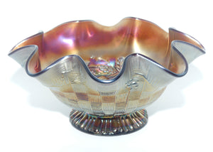 Northwood Carnival Glass Plum colour Cherries and Pears bowl | Lattice exterior