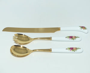 Royal Albert Bone China Old Country Roses cutlery | salad servers + bread knife