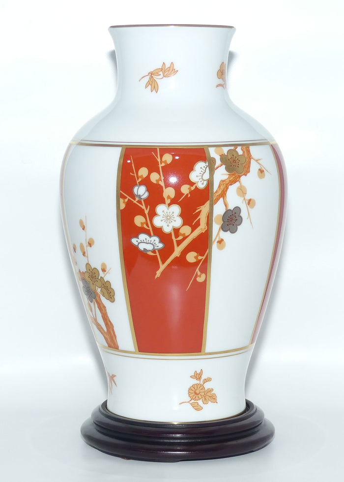 Franklin Mint | Noritake Okura Japan | Orange Red | Peach Blossom vase on stand