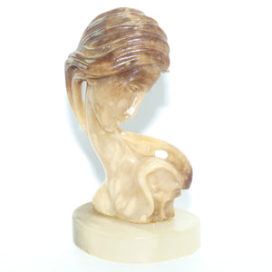 Hand Carved Caramel Onyx bust of Art Nouveau inspired Lady