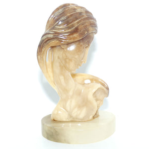 Hand Carved Caramel Onyx bust of Art Nouveau inspired Lady