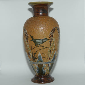 Doulton Lambeth Florence Barlow decorated pair of stoneware Vases featuring Birds amongst Ferns