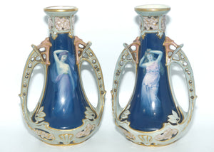 Ernst Wahliss Vienna Australia pair of Art Nouveau vases with Maidens | signed RP