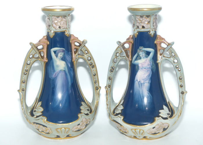 Ernst Wahliss Vienna Austria pair of Art Nouveau vases with Maidens | signed RP