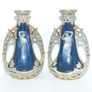Ernst Wahliss Vienna Australia pair of Art Nouveau vases with Maidens | signed RP
