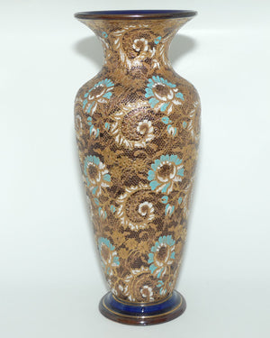 Doulton Lambeth Stoneware Pair of large proportion Slaters Patent vases | Turquoise, White and Gilt