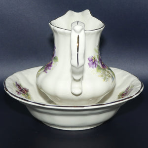 Victoriana Pottery miniature jug and basin set | Pansies motif