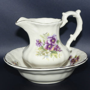 Victoriana Pottery miniature jug and basin set | Pansies motif