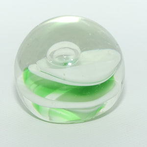 Green Swirl and Controlled Bubble design Art Glass paperweight | Small